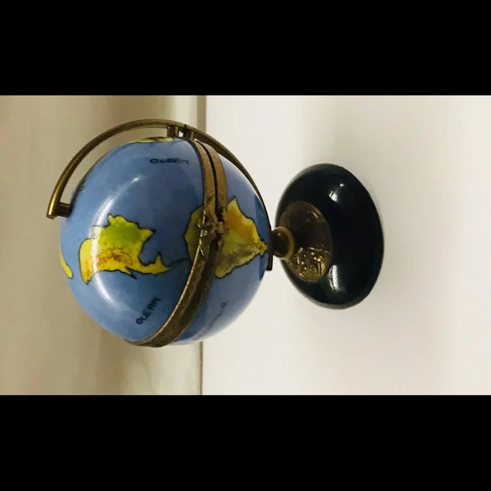 Limoges World Globe on Stand Gold Plated Hand Crafted Signed HF Original…